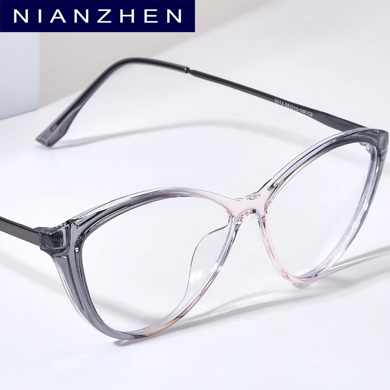 NIANZHEN TR90 Metal Glasses Frame Women Cat Eye Brand Design Eyeglasses Ultralight High-Quality Eyewear Cateye Spectacles 3013