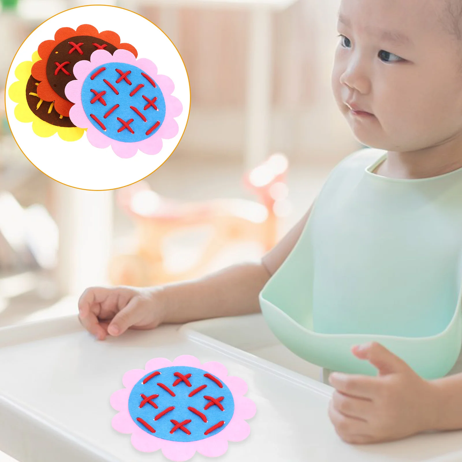 

1 комплект, обучающий инструмент для шнуровки в форме цветка, нетканая ткань, доска Монтессори для детей дошкольного возраста, мелкая моторика