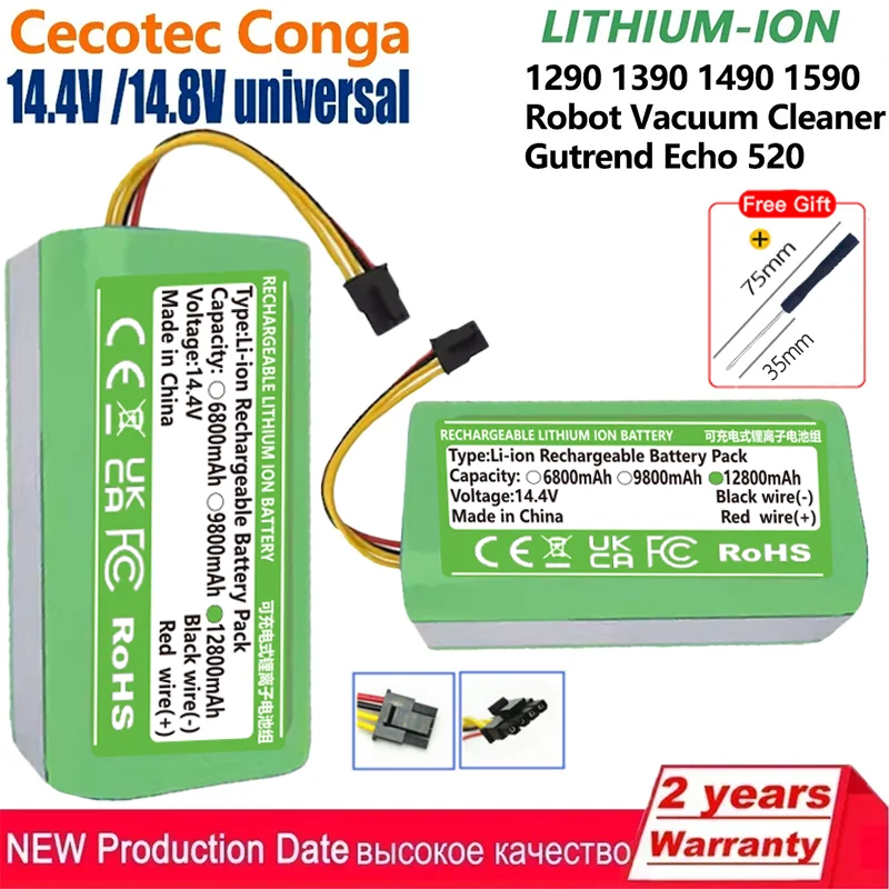New Upgrade 14.4V 12.8Ah Lithium-ion Battery For Cecotec Conga 1590 1490 1290 1390 Replacement Robot Vacuum Cleaner Battery️️