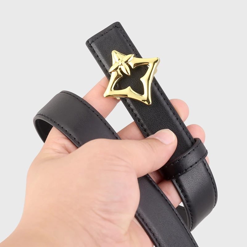 2.5cm Star Buckle Belt Women's Genuine Leather Belt for Dress Skirt