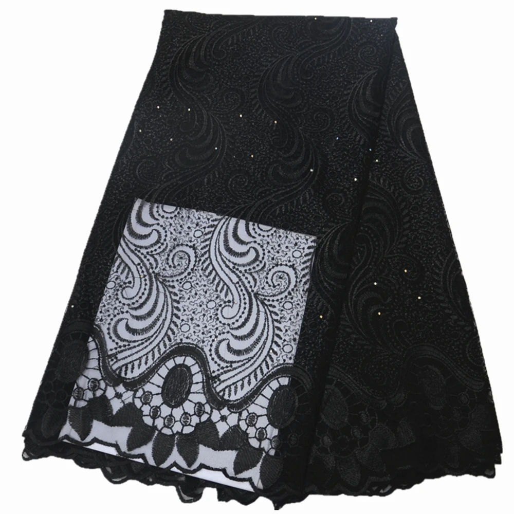 Latest African Lace 2024 African Lace Fabric With Stones Black French Lace Fabric For Dress 5Yards