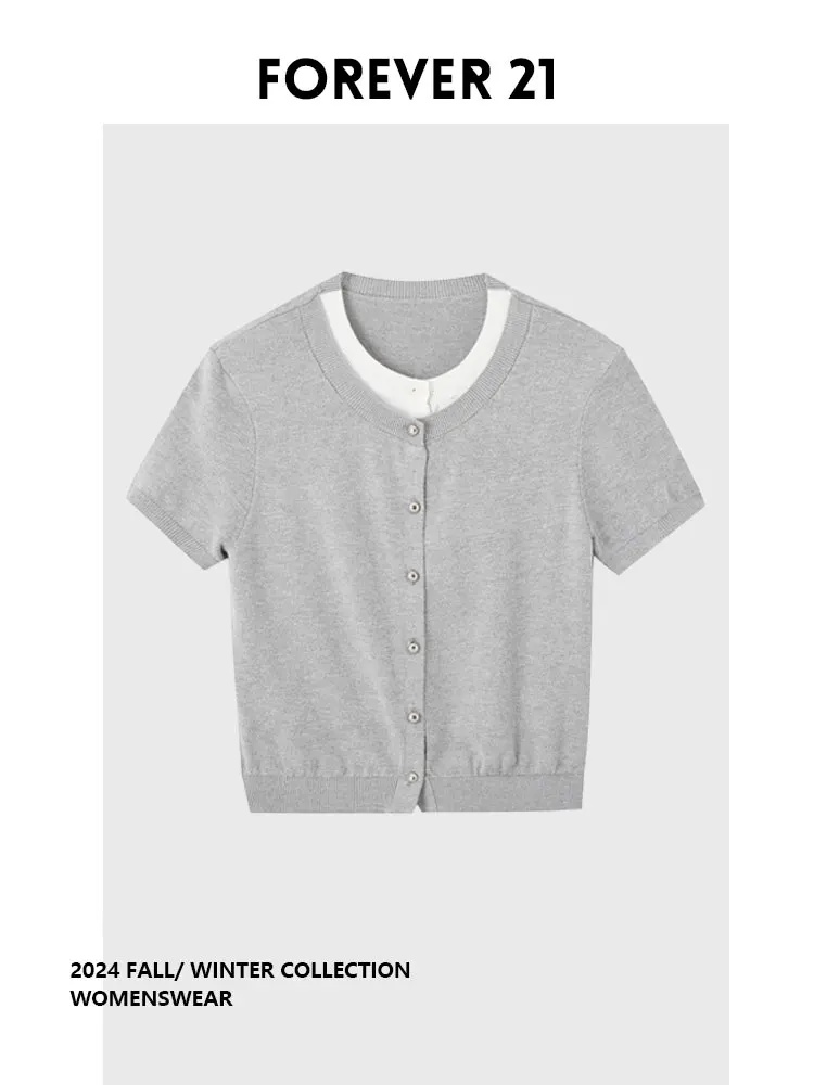 

Женский укороченный кардиган Forever 21 Design Sensation Slim Fit, имитация двухслойной рубашки, летний, для повседневной носки