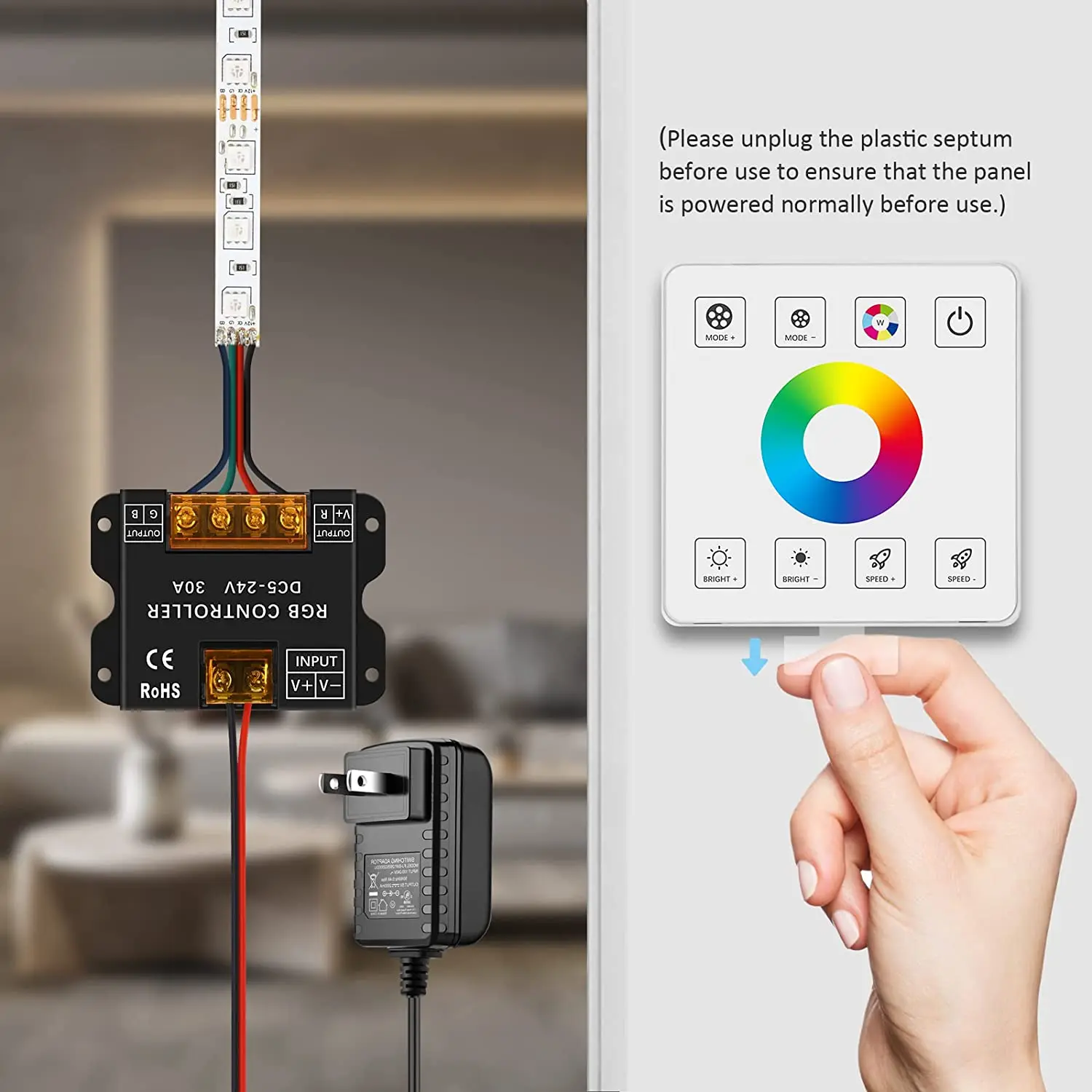 RF Wireless Wall-Mounted Touch Panel Dimmer Switch, DC 5-24V 30A RGB LED Strip Controller for 5050 3528 LED RGB Strip