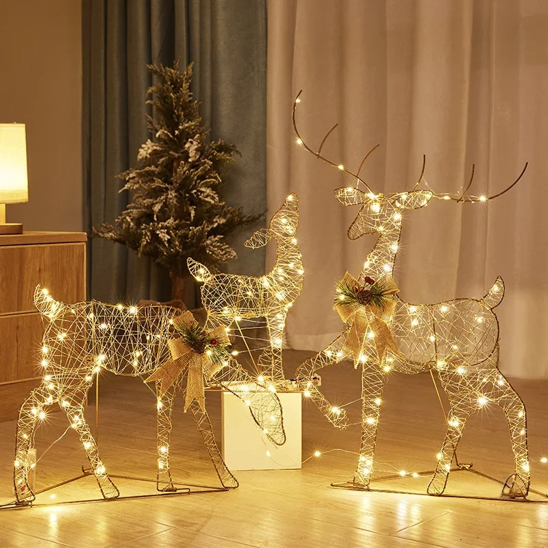Christmas wrought iron deer pull cart luminous elk gift box combination Christmas window atmosphere decoration