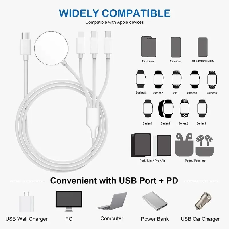 شاحن لاسلكي مغناطيسي سريع لساعة أبل ، شحن USB ، كابل بيانات ، 8 الترا ، 7 ، 6 ، SE ، 5 ، 4 ، 3 ، 14 ، 13 ، 12 ، 11 ، 15 Pro Max