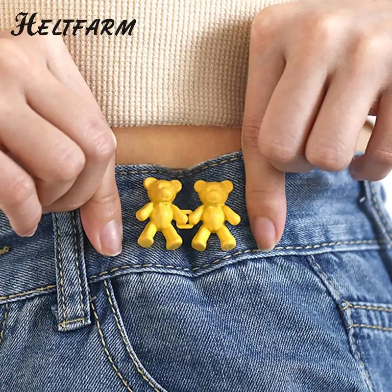 1Pair Invisible Snap Button Tightening Waistband Button Adjustable Nail-free Jeans Bear Waist Buckle Removable Closing Artifact