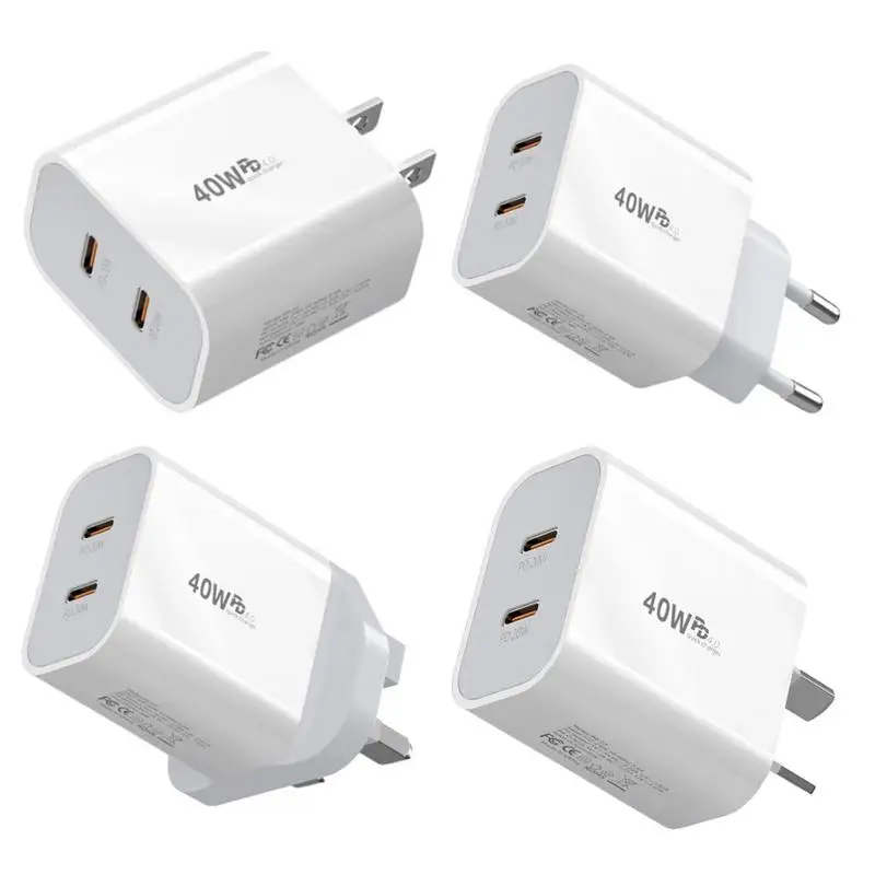 40W Double PD Charger High Speed Fast Charging Type C Mobile Phone Wall Adapter Portable Dual Port Type C Wall Charger Plug