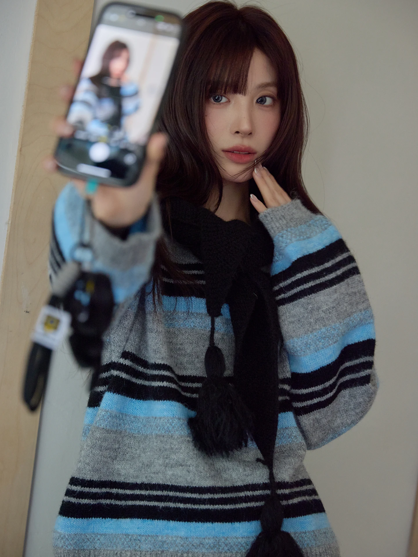 

Женский утепленный свитер оверсайз в полоску с длинными рукавами и круглым вырезом, удобный свободный крой, зимний топ от ChaCha Home