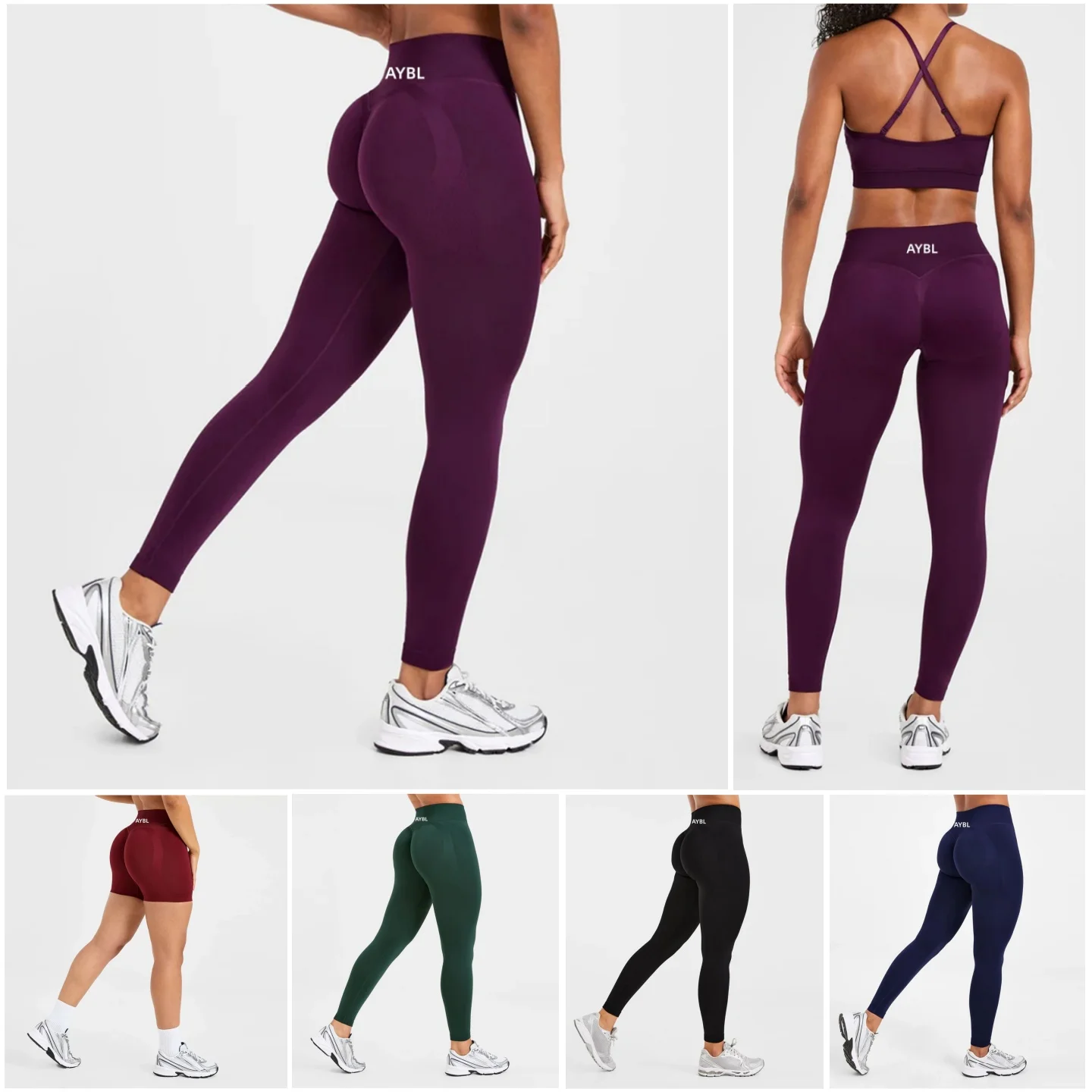 Neue Damen-Leggings mit geripptem Bund und Scrunch-Effekt am Po, nahtlose Yoga-Hose, Fitness-Leggings, schweißableitende, dehnbare Workout-Tights