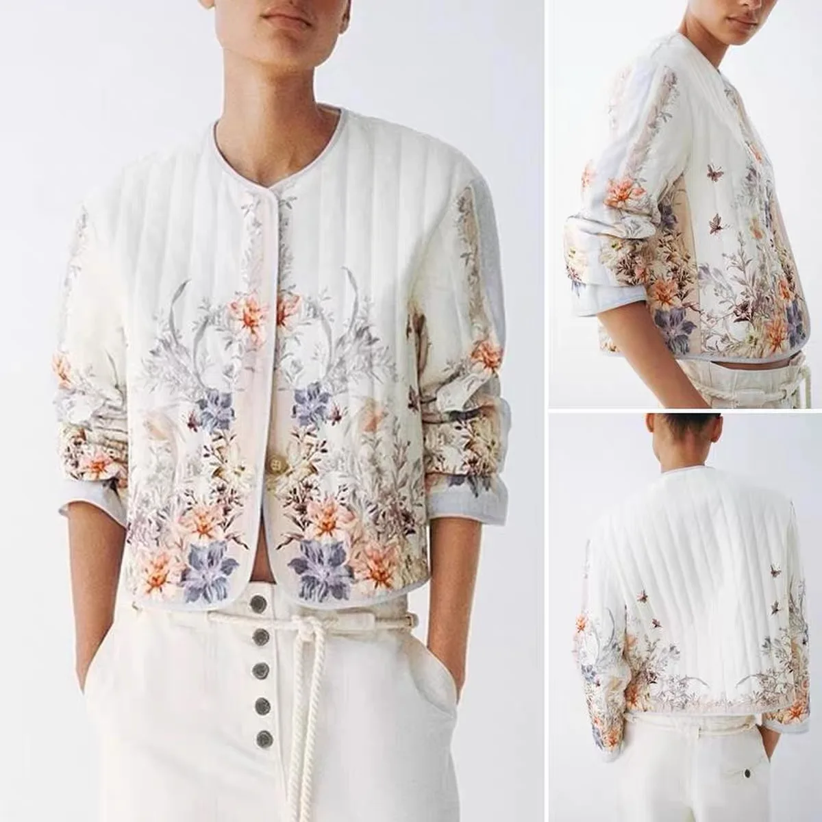 Spring Summer New Arrival Women's Fashionable Short Printed Jacket Versatile ZR Style Polyester Fiber Button Closure Coat