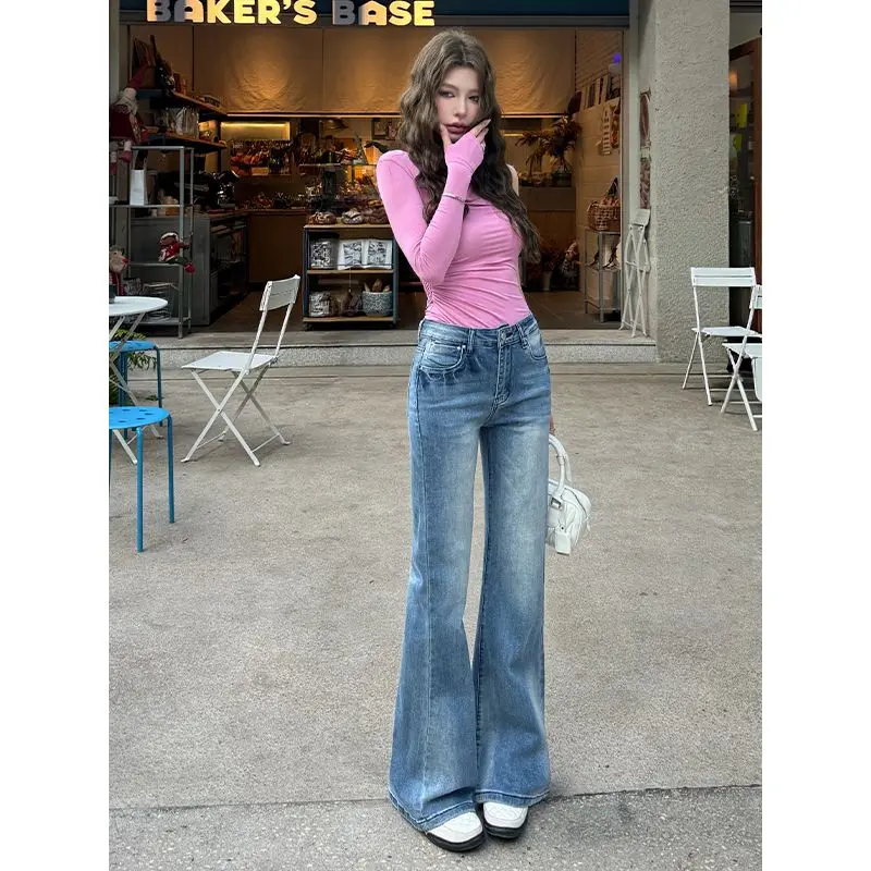 

Женские джинсы с микро-клешем для весны и осени, в ретро-стиле, с эффектом стройности и облегания, узкого кроя, повседневные, с широкими штанинами.