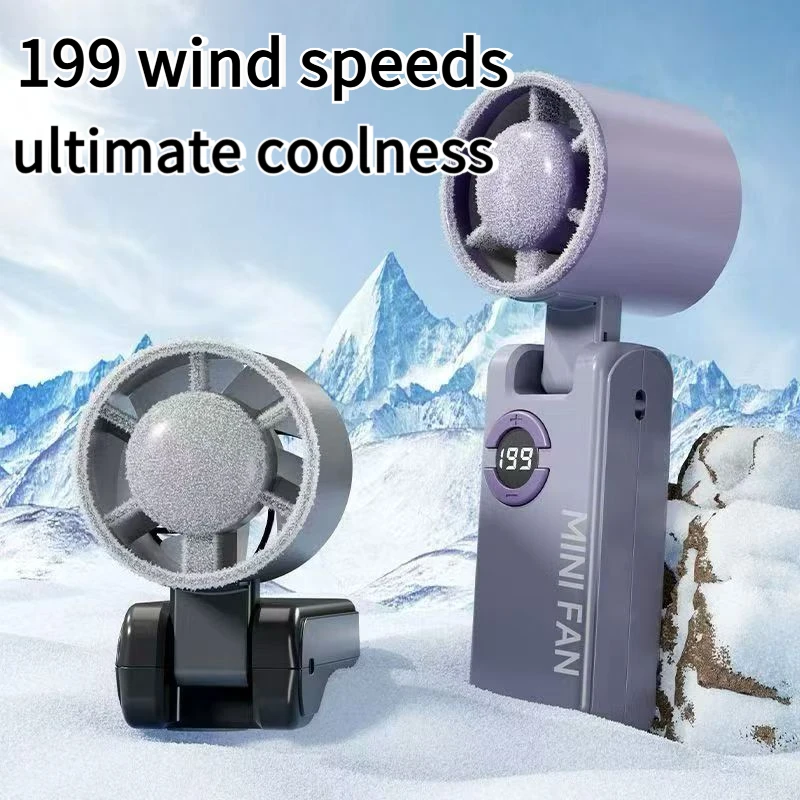2026 New Portable Handheld Fan199 High-speed Powerful Adjustable Turbo USB RechargeableFans LED Display MINI Turbo Fan