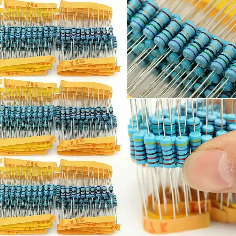 1220Pcs/Box Metal Film Resistors Kit 122 Values 1/4W 1%  0.33Ω - 2.2MΩHigh Precision Resistance Set Assortment10pcs Each for Ele