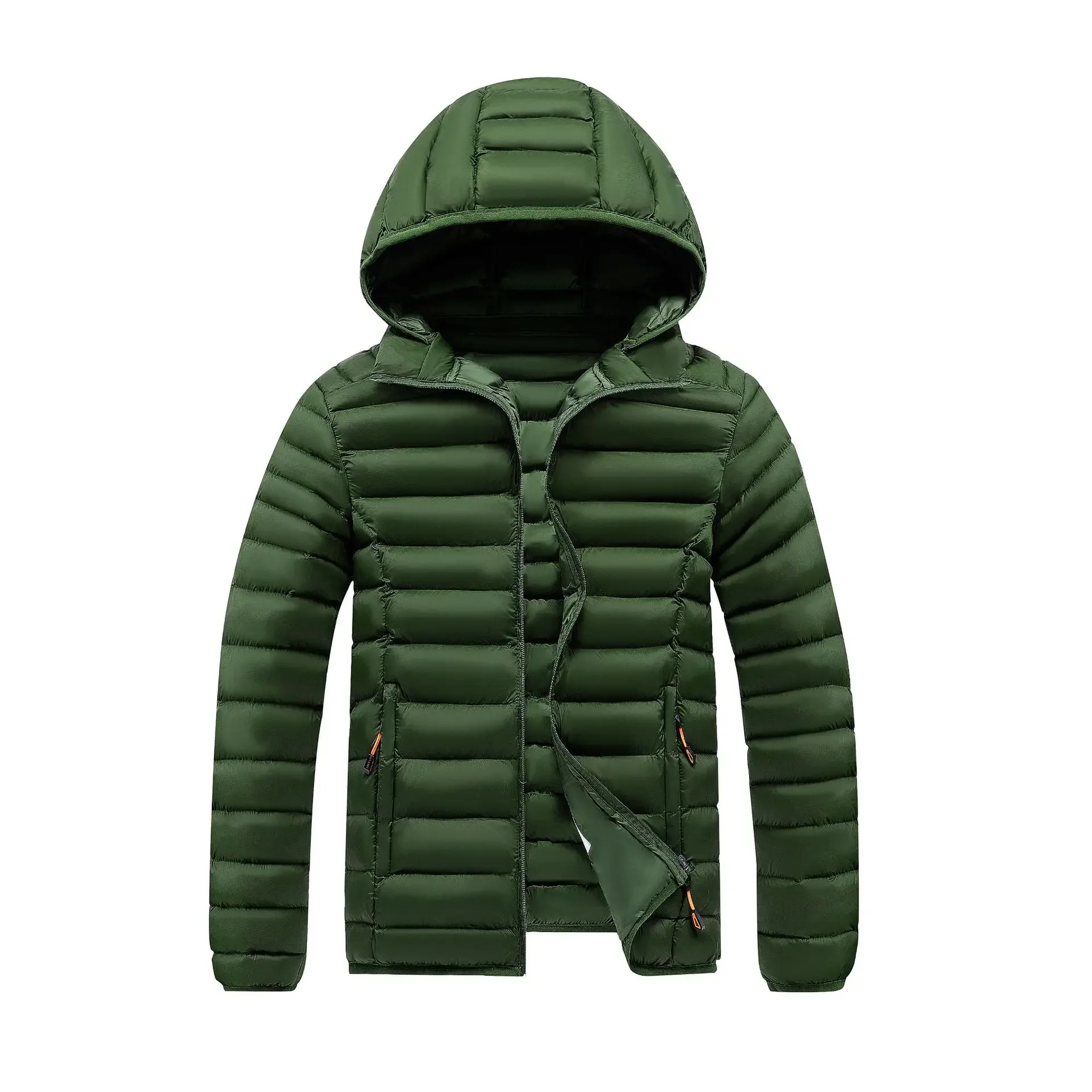 Mens Quilted Warm Parkas White Duck Down Padded Winter Jacket Hooded Mens Puffer Jacket Waterproof Lightweight Outdoor Outwear