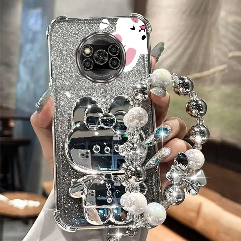 Airbag Glitter Mirror Rabbit Phone Holder Case On For Xiaomi Mi Poco X3 M4 F3 F4 F5 Pro GT Redmi A3 4G 5G Anti-knock Stand Cover - view 2