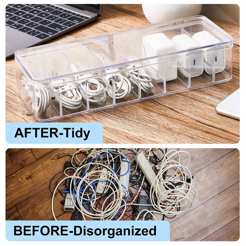 New 2Pcs Cable Storage Box With Wire Ties, Clear Cord Storage Box , Organizer For Home Office Desk Organizers