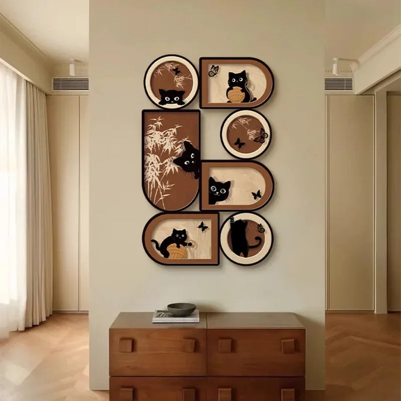 Medieval style living room decorative painting, retro meow sofa background wall mural creative niche high-end sense