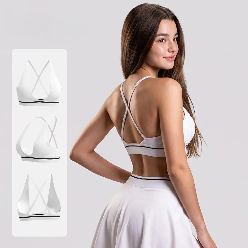 Women's Deep V Running Sports Yoga Bras, Back Cross Removable Chest Pads, Underwire Support, Slimming Shaping Comfort Daily Wear