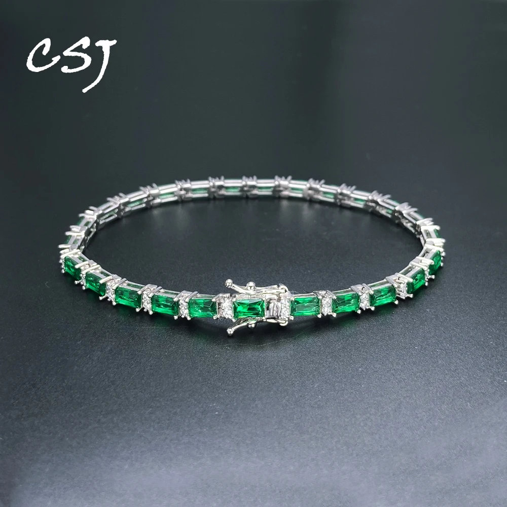 

Trendy Tennis Bracelet 925 Sterling Silver Created Emerald Ruby Sapphire Sparking Jewelry for Women Lady Party Birthday Gift