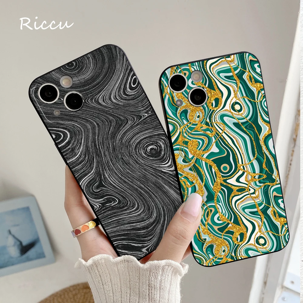 FOR IPhone 14 Funky Turquoise Green Faux Gold Swirls Art Pattern Case for Iphone14 11 12Pro 8 7Plus X 13Pro MAX SE2020 XS Covers