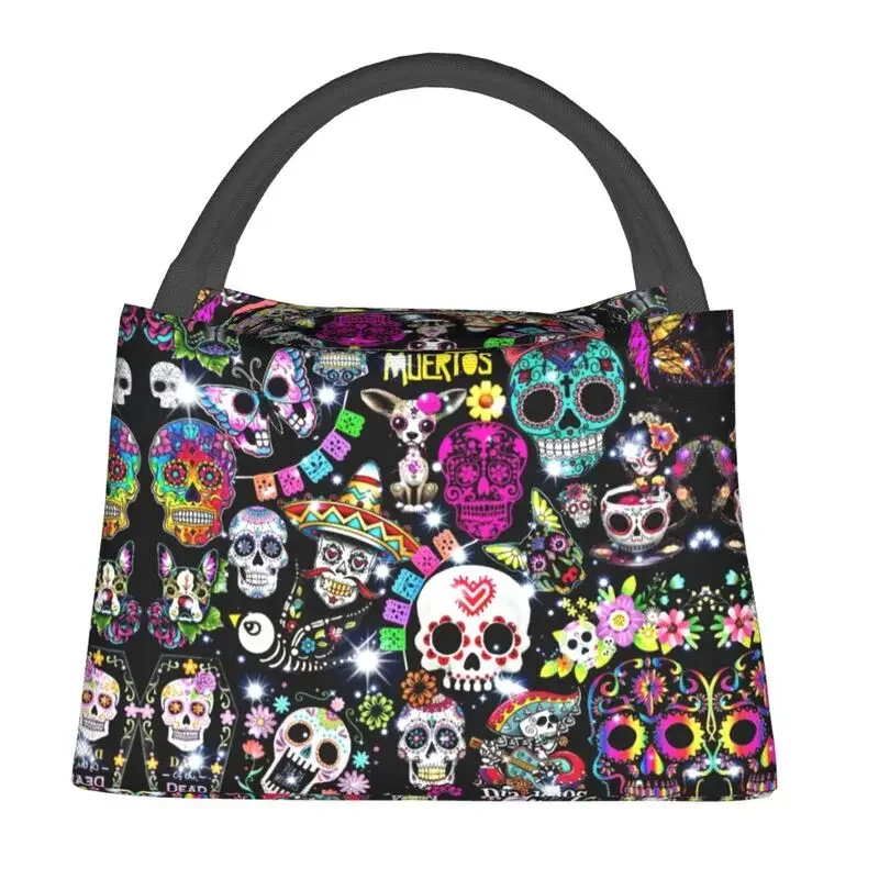 Horror Mexican Day Of The Dead Sugar Skull Insulated Lunch Bag for Halloween Thermal Cooler Lunch Box Beach Camping Travel