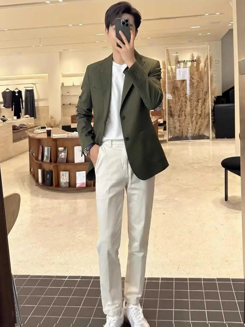 

Мужской повседневный пиджак Maturi в корейском стиле, осенний, с одной пуговицей, приталенный, классический, с прямым подолом, длинный рукав