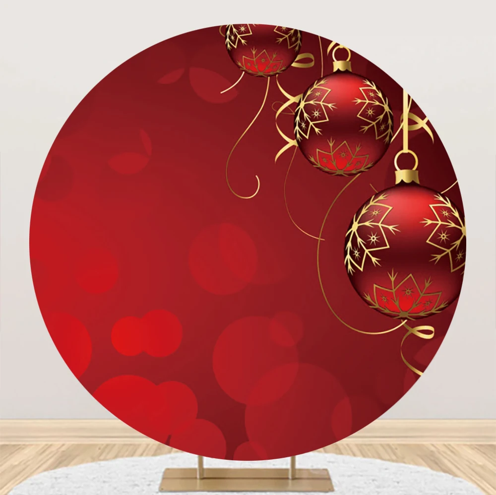 Laeacco Red Christmas Round Backdrop Dream Light Bokeh Snowflake Xmas Ball Kids Birthday Girls Portrait Photography Background