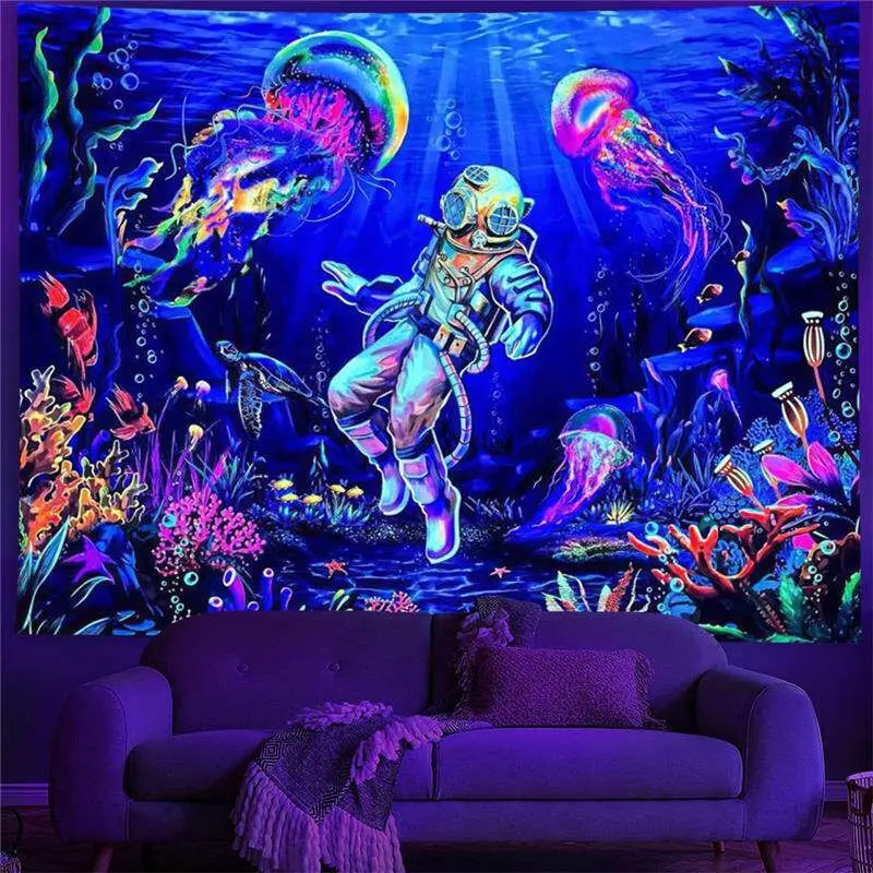 VIKAMA Blacklight Neon Starry Night Van Gogh Painting UV Reactive Tapestry Art Wall Hanging Home Decor Soft Durable Cozy Gift