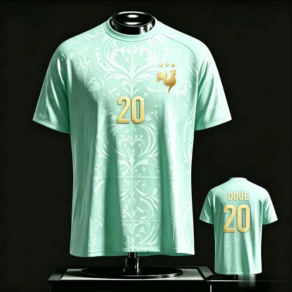 New France Style Soccer Jersey Golden Rooster Badge Printed T-shirt Breathable Crew Neck Short Sleeve Outdoor Sports Tops Unisex