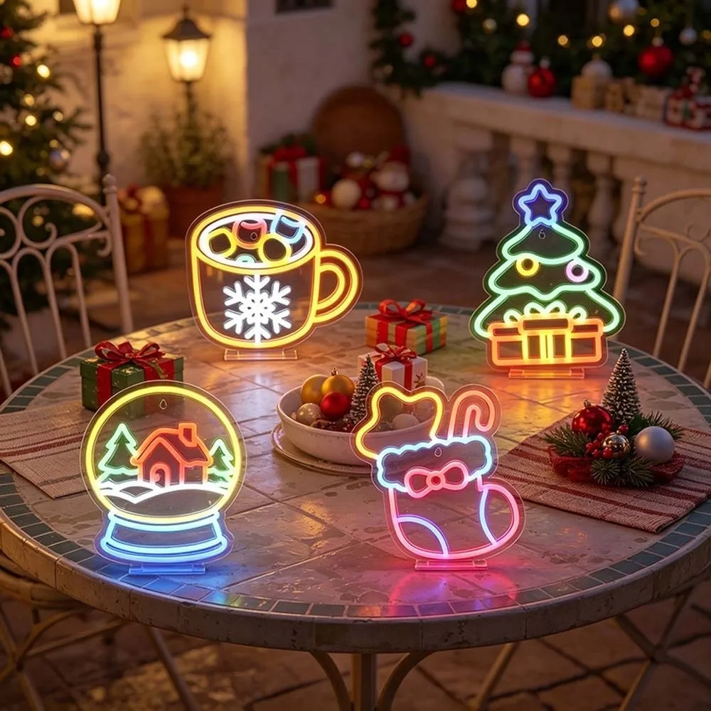 USB-powered Christmas Neon Sign Double-sided Luminous Acrylic LED Lamp Multicolor Decorative Xmas Shaped Light Influencers view 3
