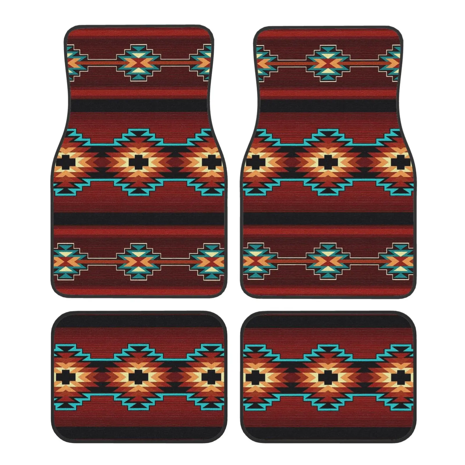 Red Tribal Geometría Azteca Print Car Floor Mats Durable Car Carpet Mat 4pcs with Anti-Slip Backing Fit for SUV Trucks