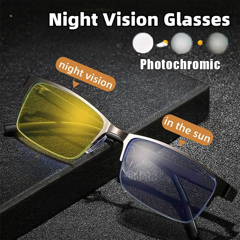 

Фотохромные очки для ночного вождения, полуободковые солнцезащитные очки с УФ-защитой, мужские очки для вождения с защитой от бликов