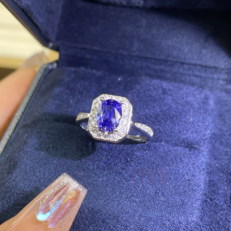 High-grade natural Tanzanite ring for women ins Niche gemstone Ring Light luxury High quality sterling silver opening adjustable