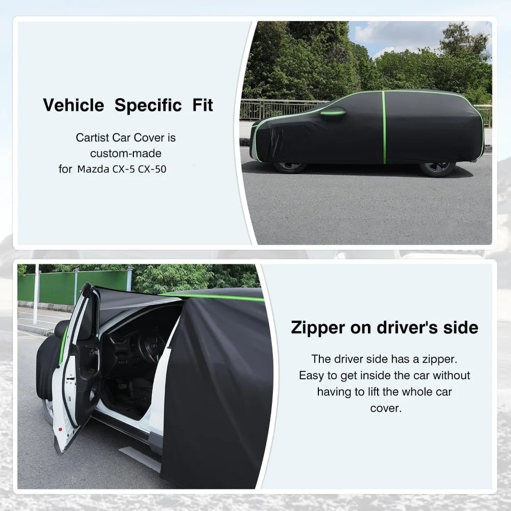 غطاء سيارة مقاوم للماء لمازدا CX-5 2012-2026 وCX-50 2023-2026، حماية لجميع الأحوال الجوية مع سحاب وشرائط عاكسة