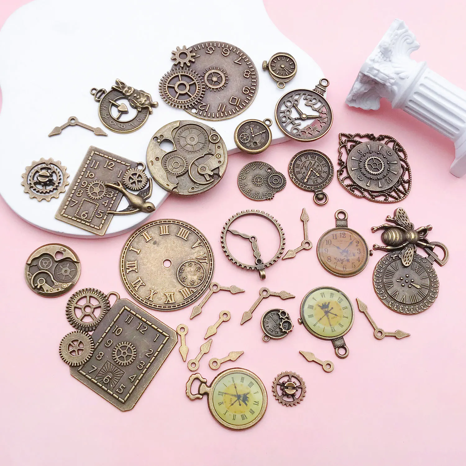 23Pcs/set Alloy Antique Bronze Skeleton Steampunk Clock Face Gear Watch Charms for DIY Bracelet Necklace Jewelry Making