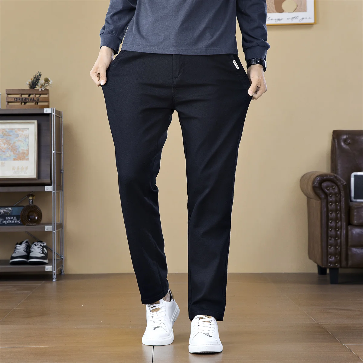 New Casual Pants Men Straight Fit Stretch Chino Trousers Male Formal Work Business Dress Khaki Fashion Autumn Winter Pants