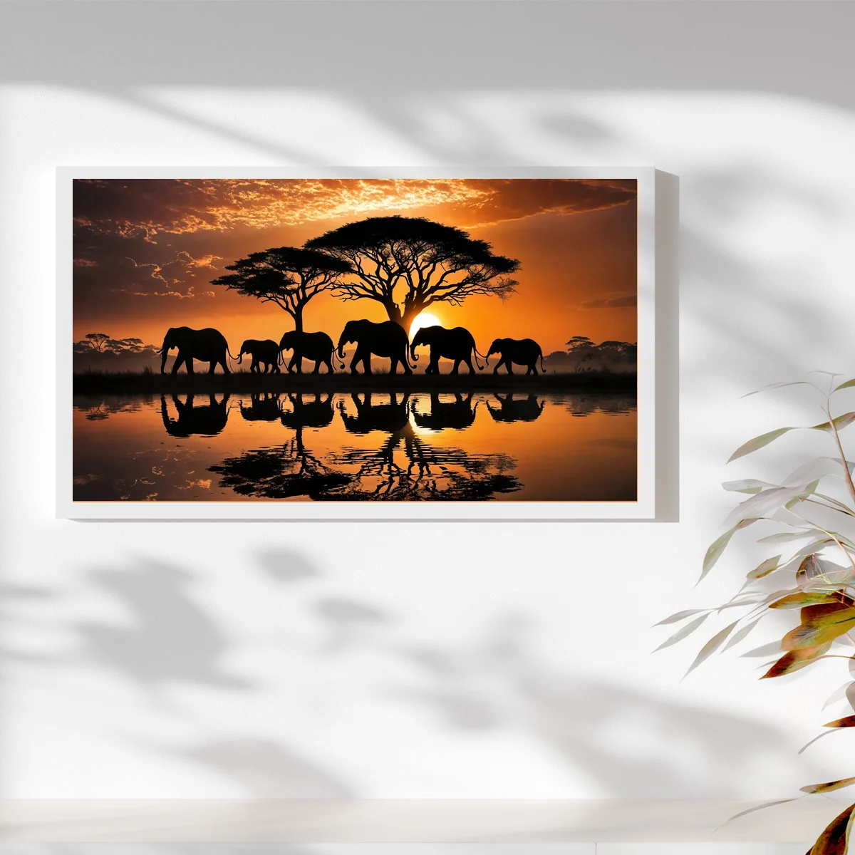 1 Stück 40x70cm/15,7x27,5 Zoll, 11Ct/14Ct Kreuzstich-Set, DIY Valentinstagsgeschenk, Stickerei-Set für Festlichkeiten, Afrikanische Elefanten bei Sonnenuntergang – Detail 2