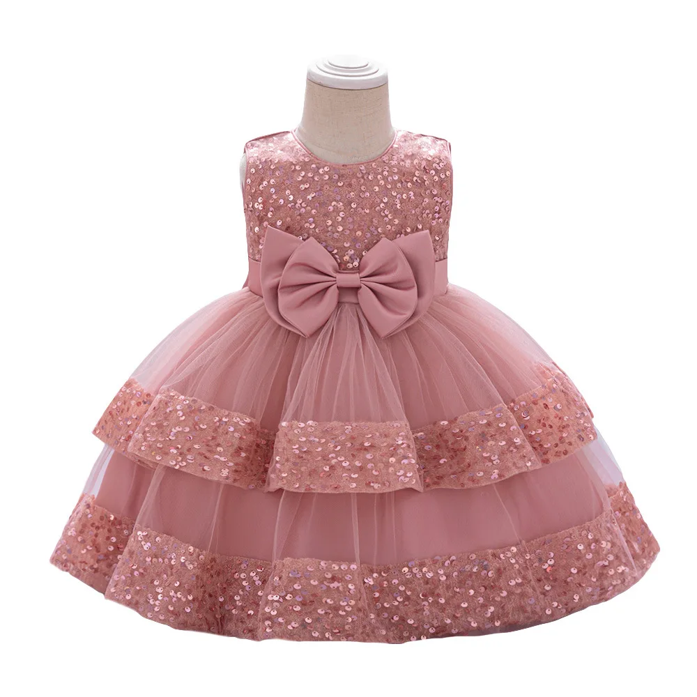 Sequin Bow Baby Girls Party Dresses Toddler 1st Birthday Baptism Dress Wedding Princess Dress for Girls Christmas Prom Gown