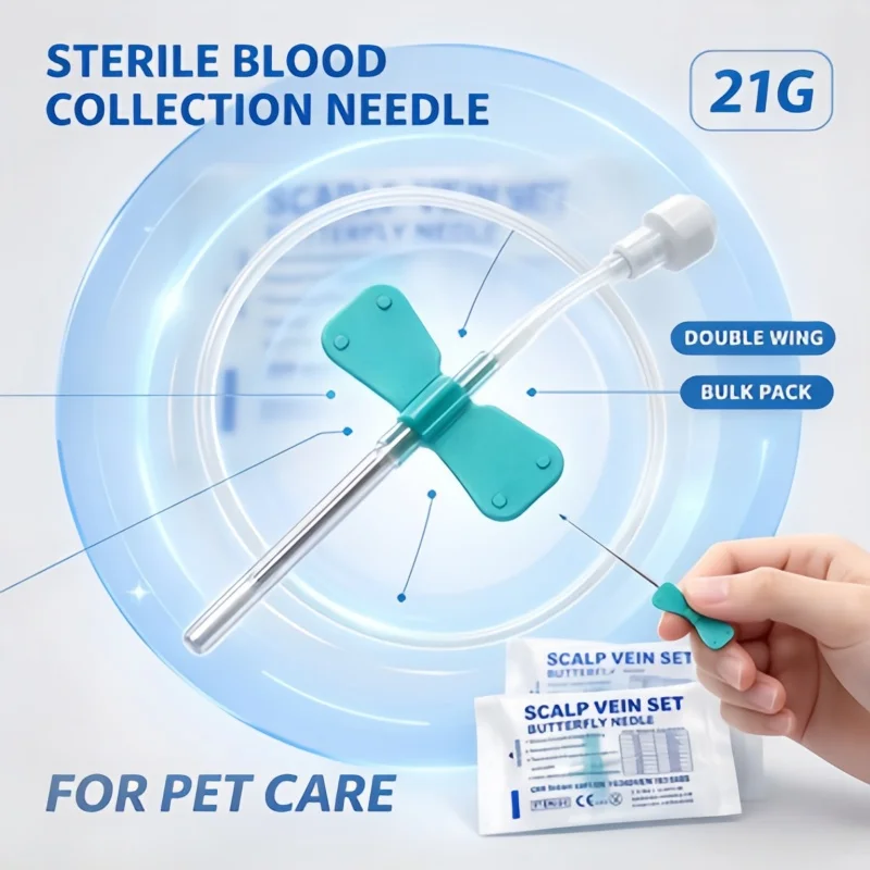 100Pcs Disposable Butterfly Blood Collection Needle, Single Double Wing Sterile Bulk Pack for Pet Care