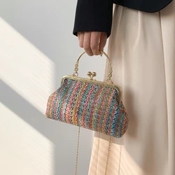 Sac de plage tissé en paille pour femme, petit sac à main shopper, pochette de voyage d'été, sac à main à bandoulière, sacs initiés, design de luxe