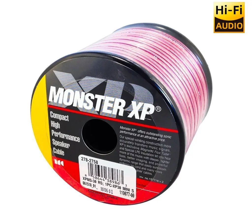 ■ Monster Cable XPMS-2 Clear Jacket HiFi OFC Speaker Cable 20ft 16AWG XP Compact High Performance Audio Wire for Home Theater