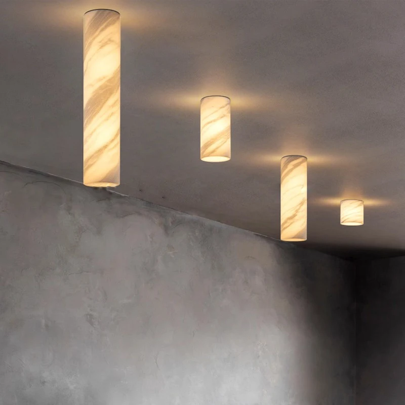 Modern Room Art Decoration Cylinder Marble Ceiling Light, Home Decor Stone Small Long Ceiling Lamp for Entryway Cafe Hotel