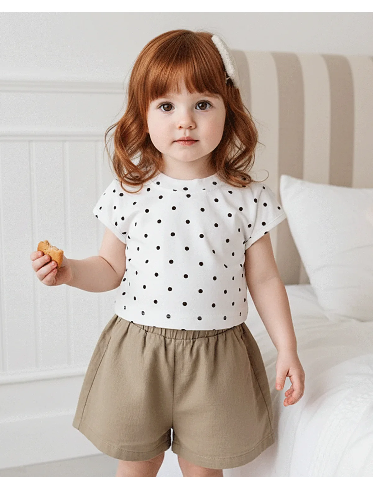 Korean Polka Dot T-shirt Short Sleeved Baby and Toddler Versatile Round Neck Base T-shirt Retro Polka Dot Short Sleeved T-shirt