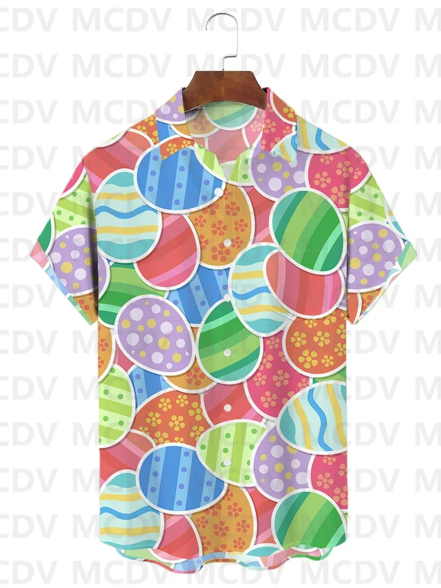 Men's Hawaiian Shirts Art Colorful Stripes Easter Print Aloha Shirts Hawaiian Shirts Summer