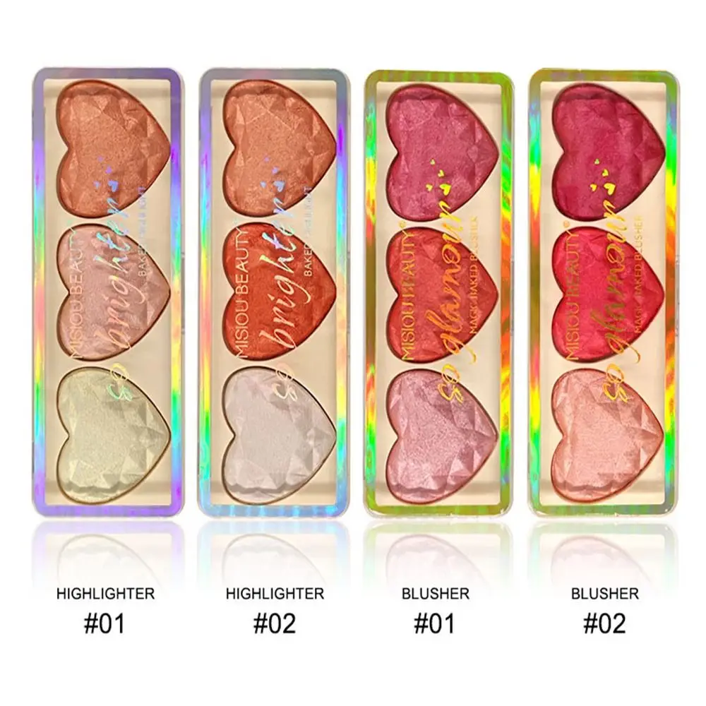 Glitter Love-shape High Gloss Palette Fashion Lasting Waterproof Contour Blusher Palette Multi-Color Shimmer Rouge Plate Women