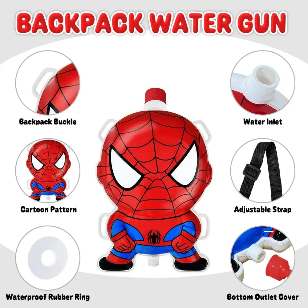 Mochila pistola de água para crianças super-herói esguicho arma 1.3l dos desenhos animados verão brinquedos ao ar livre com alças ajustáveis para piscina