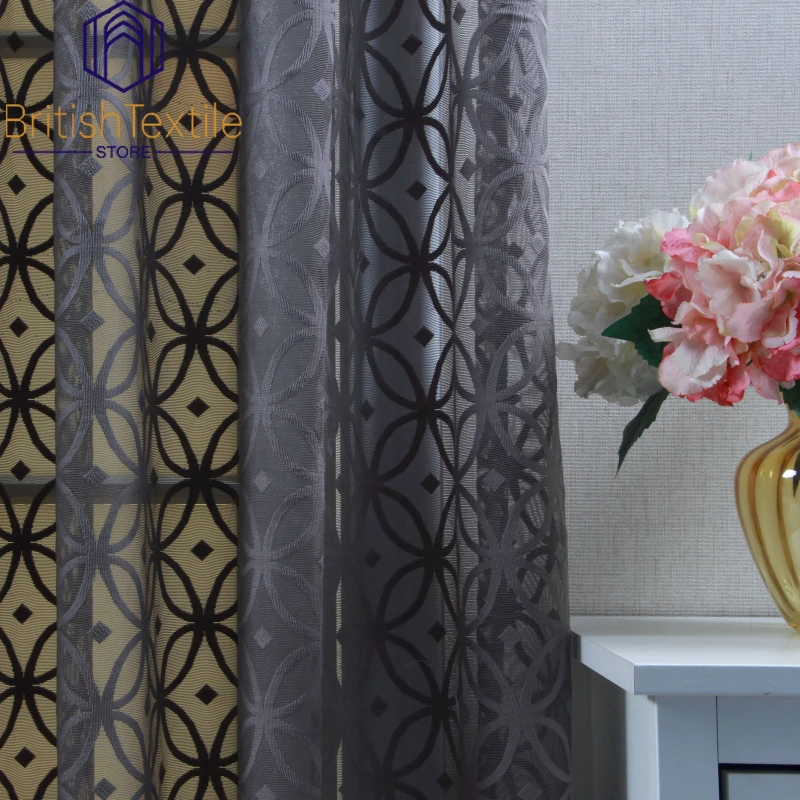 

European Modern Simple Geometric Warp Knitted Translucent and Opaque Gauze Curtain Solid Color