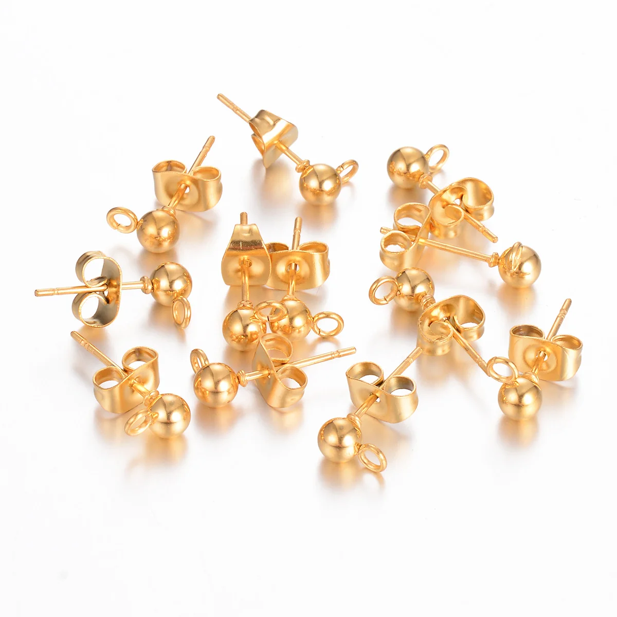 20 Stück/Set, 4 mm, 5 mm, 6 mm, Edelstahl, goldfarbene Kugel, Ohrstecker, hypoallergen, DIY-Ohrring-Komponenten für die Herstellung von Ohrringen. – Detail 5