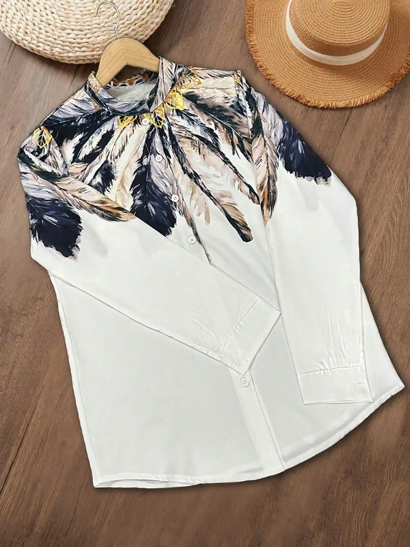 Chemise à manches longues pour femmes, imprimé ethnique occidental, coupe slim, à la mode