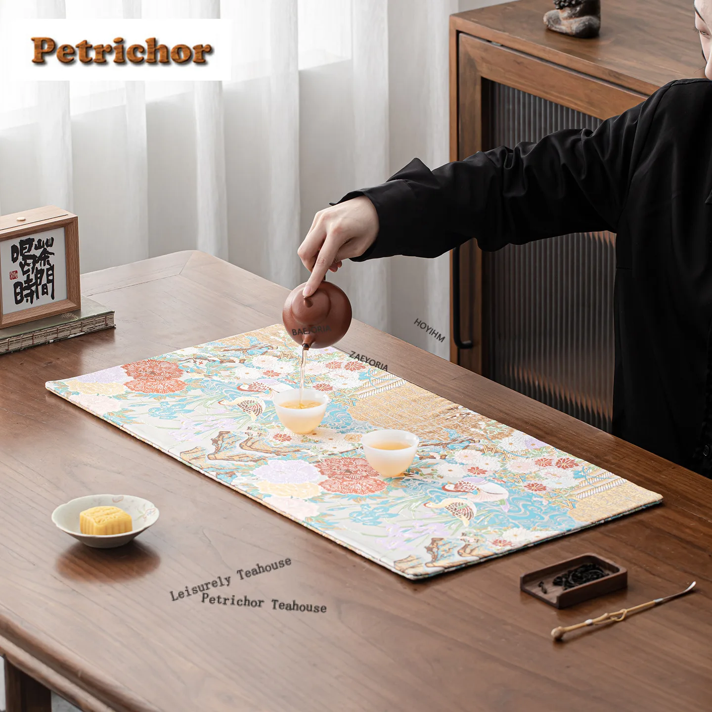 Double-sided Brocade Tea Table Mats Aesthetic Absorbent Clay Tea Mat Drink Coaster Dinner Table Cloth Mat Cafes Collection Craft